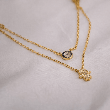 Collar doble hamsa Ojo Turco Gold - Atesorame