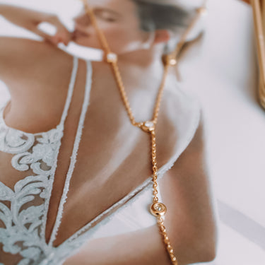 Collar Moissanita Elena Lariat Gold - Atesorame