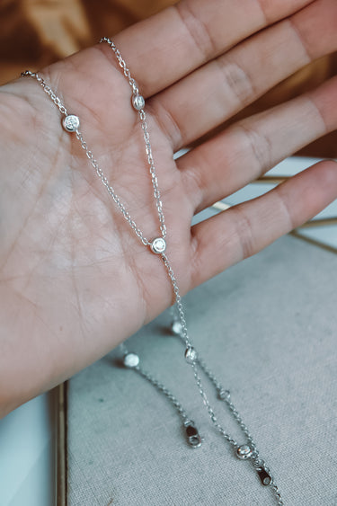 Collar Moissanita Elena Lariat Silver - Atesorame