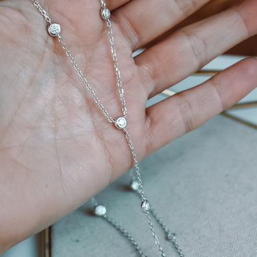 Collar Moissanita Elena Lariat Silver - Atesorame