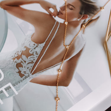 Collar Moissanita Elena Lariat Gold - Atesorame