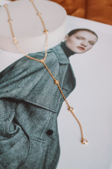 Collar Moissanita Elena Lariat Gold - Atesorame