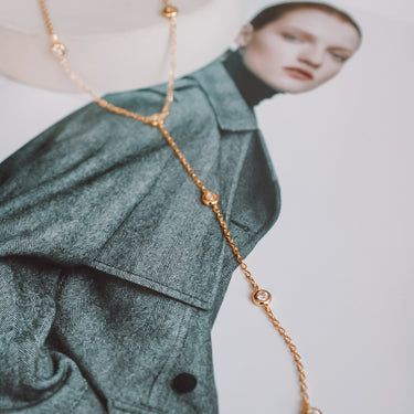 Collar Moissanita Elena Lariat Gold - Atesorame