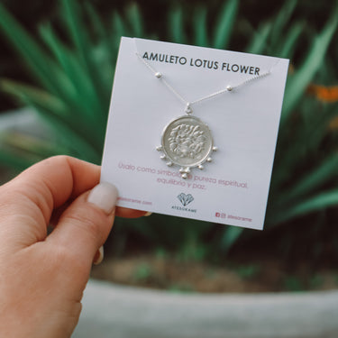 Silver lotus flower amulet necklace