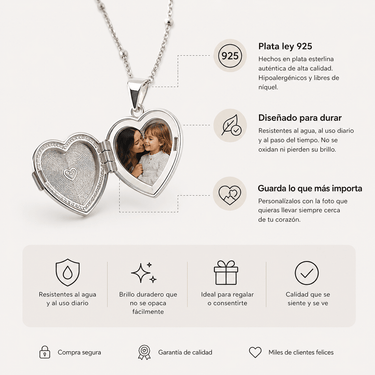 Collar Relicario Big Heart Plata 925 - Atesorame