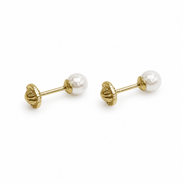 Abridores Tope Rosca Perla Cultivada 4mm Oro 18k - Atesorame