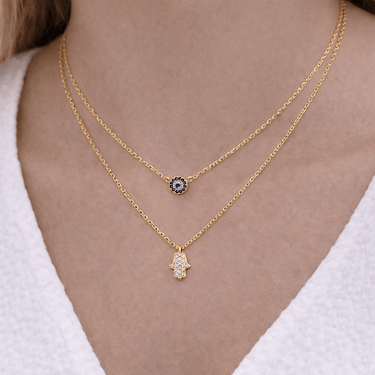 Collar doble hamsa Ojo Turco Gold - Atesorame