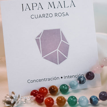 Collar Aura Japa Mala Cuarzo Rosa - Atesorame