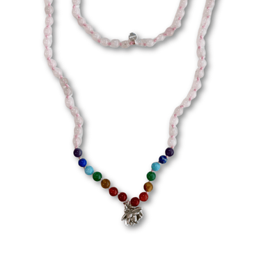 Collar Aura Japa Mala Cuarzo Rosa - Atesorame
