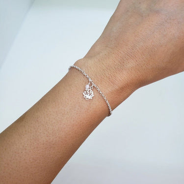 Pulsera plata flor de loto piedra cuarzo - Atesorame